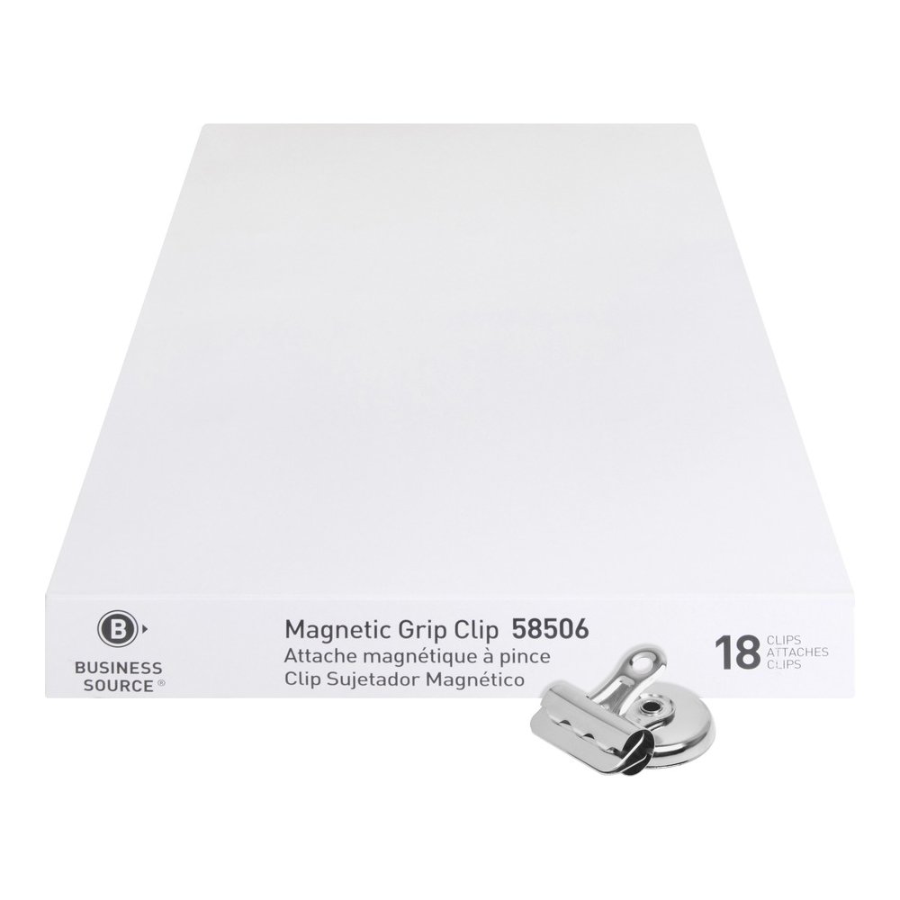 Business Source Magnetic Grip Clips Pack - No. 1 - 1.3" Width - for Paper - Magnetic, Heavy Duty - Silver - 18/Box - 6 / Bundle. Picture 2