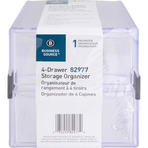 Business Source 4-drawer Storage Organizer - 4 Drawer(s) - 6" Height x 7.25" Width x 6" Depth - Desktop - Clear - 1 Each. Picture 3