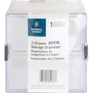 Business Source 2-drawer Storage Organizer - 2 Drawer(s) - 6" Height x 6" Width x 6" Depth - Desktop - Clear - 1 Each. Picture 2