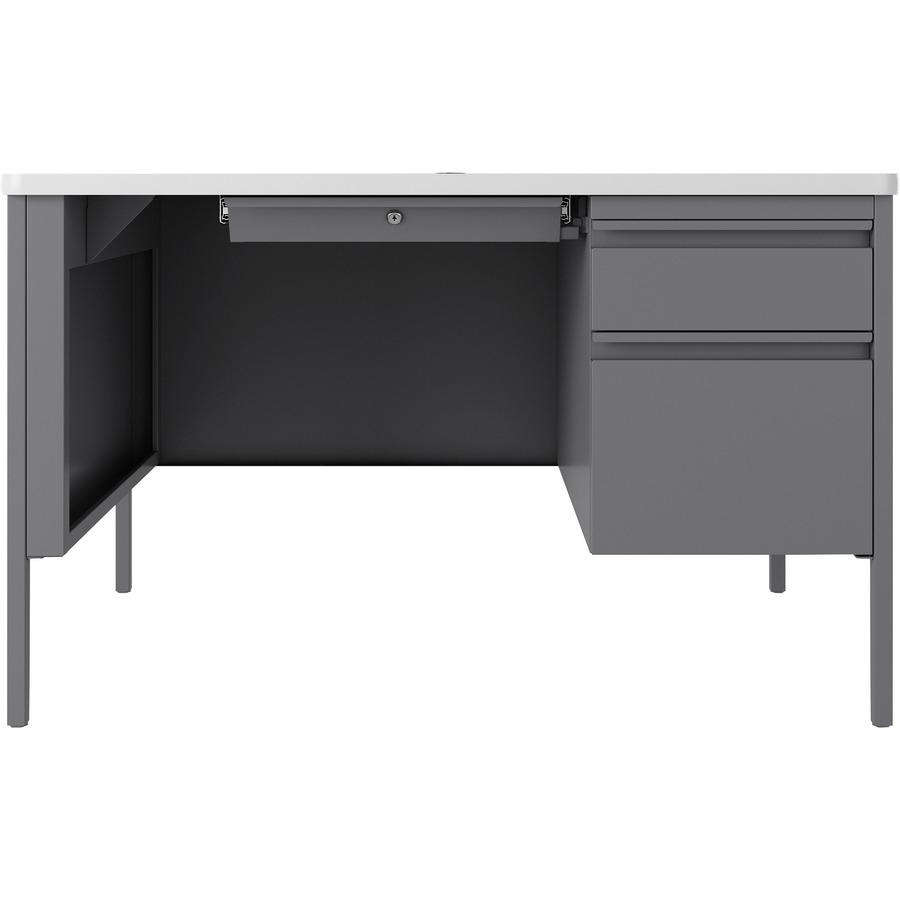 Lorell Fortress Series 48" Right-Pedestal Teachers Desk - 29.5" Height x 48" Width x 30" Depth - Single Pedestal on Right Side - T-mold Edge - Finish: Gray - 1 Each. Picture 3