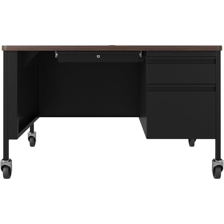 Lorell Fortress Series 48" Mobile Right-Pedestal Teachers Desk - 29.5" Height x 48" Width x 30" Depth - Single Pedestal on Right Side - T-mold Edge - Finish: Walnut Laminate - Durable, Scratch Resista. Picture 3