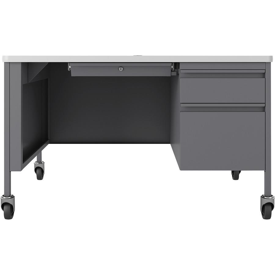 Lorell Fortress Series 48" Mobile Right-Pedestal Teachers Desk - 29.5" Height x 48" Width x 30" Depth - Single Pedestal on Right Side - T-mold Edge - Finish: Gray - 1 Each. Picture 3