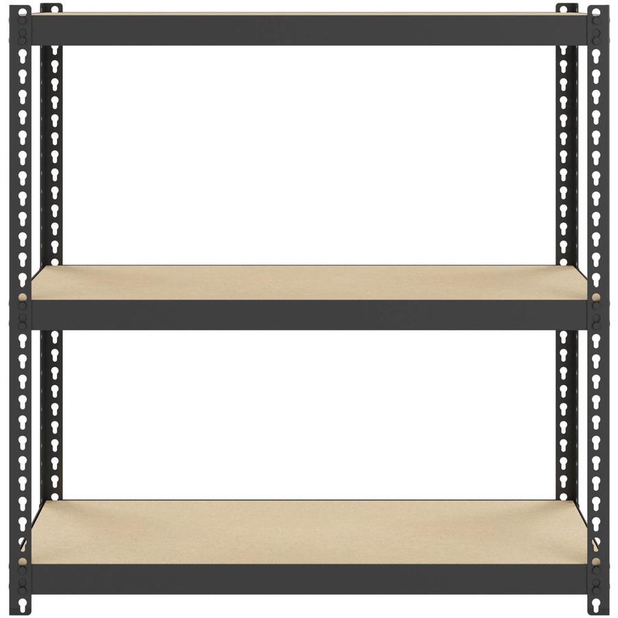 Lorell Narrow Riveted Shelving - 3 Shelf(ves) - 30" Height x 30" Width x 12" Depth - 28% Recycled - Black - Steel - 1 Each. Picture 4