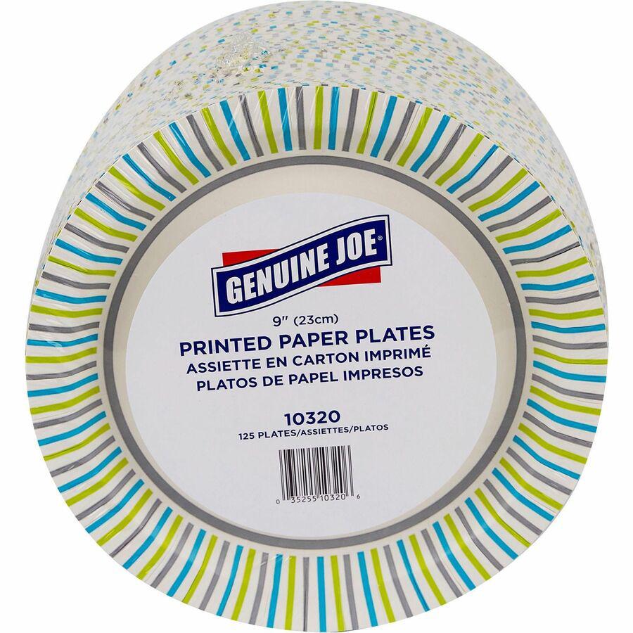 Genuine Joe 9" Printed Paper Plates - Disposable - 9" Diameter - Assorted - 125 / Pack. Picture 4