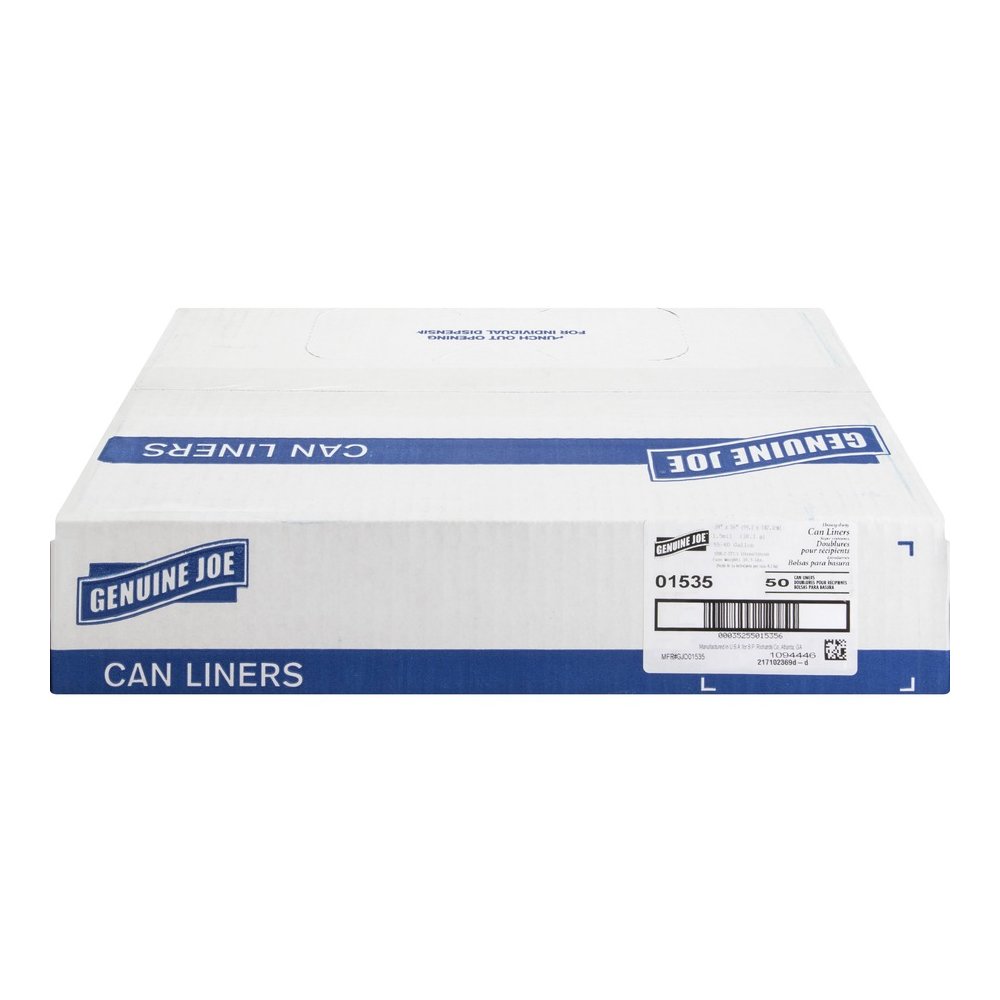 Genuine Joe Heavy-Duty Trash Can Liners - 60 gal Capacity - 56" Length x 39" Width x 1.50 mil (38 Micron) Thickness - Low Density - Black - Plastic Resin - Waste, Debris, Can - 50/Box - 96 / Pallet. Picture 2