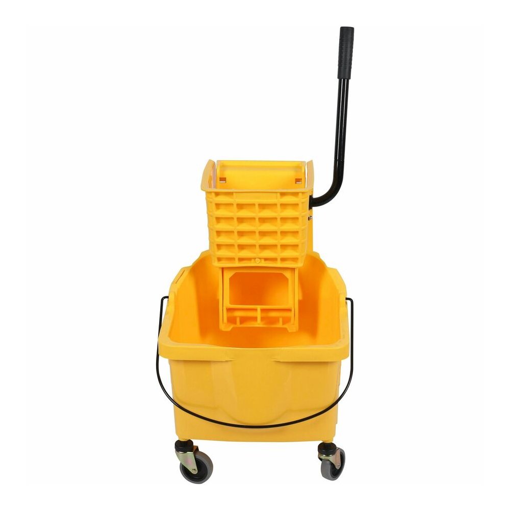 Genuine Joe 35-quart Side Press Mop Bucket & Wringer Combo - 8.75 gal - Caster - 21" x 16" x 14" - Yellow - 18 / Pallet. Picture 4