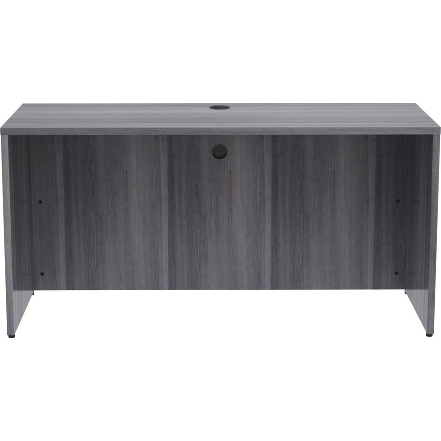 Lorell Essentials Series Credenza Shell - 29.5" Height x 60" Width x 24" Depth, 1" Thickness Top - Laminate, Weathered Charcoal Table Top - Modesty Panel, Grommet, Durable, Adjustable Floor Guide - 1 . Picture 4