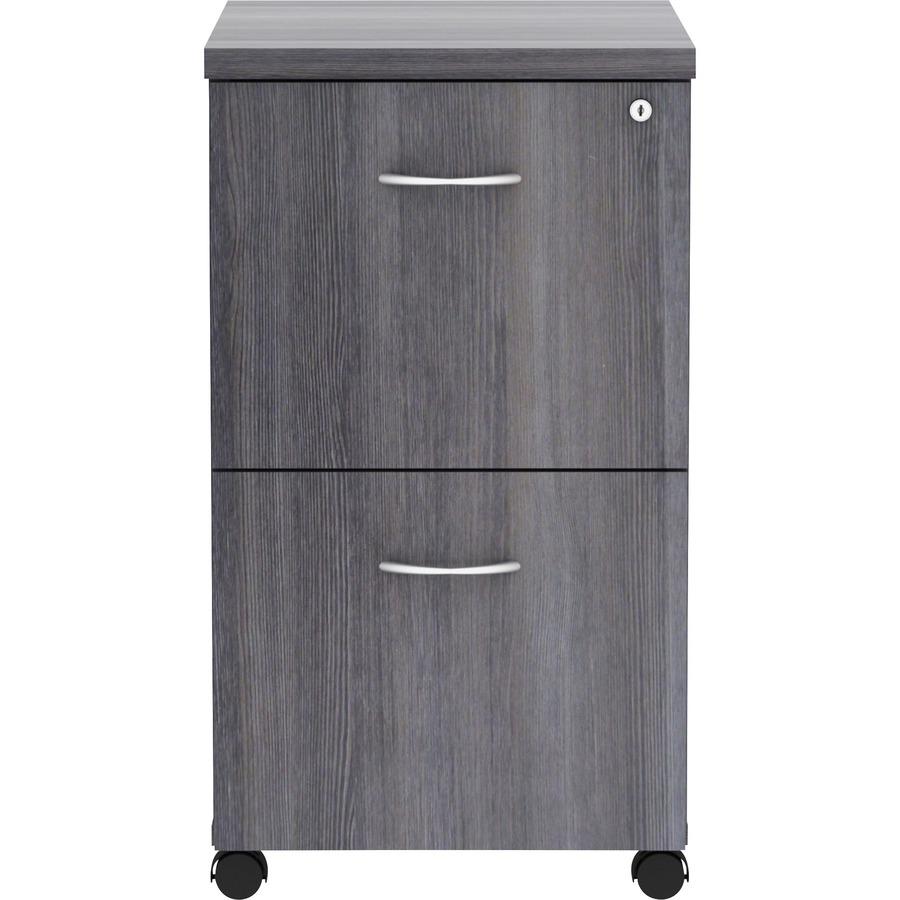 Lorell Essentials Series File/File Mobile File Cabinet - 28.3" Height x 16" Width x 22" Depth - Total Drawer(s): 2 - Finish: Weathered Charcoal, Laminate - Dual Wheel Caster, Durable, Built-in Hangrai. Picture 3