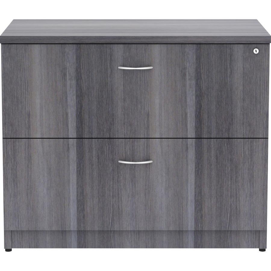 Lorell Essentials Series Lateral File - 29.5" Height x 35" Width x 22" Depth, 1" Thickness Top - Total Drawer(s): 2 - Finish: Weathered Charcoal, Laminate - Durable, Ball Bearing Glide, Locking System. Picture 3