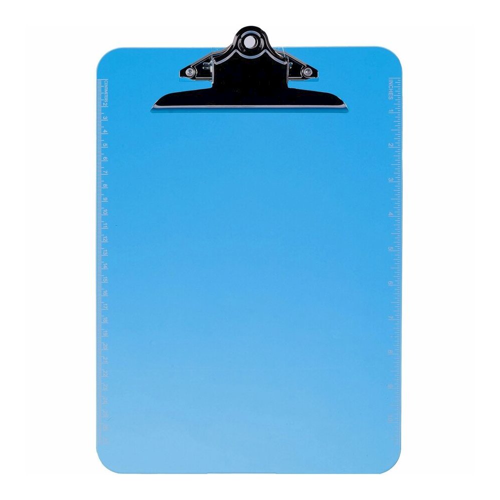 Business Source Spring Clip Plastic Clipboard - 8 1/2" x 11" Sheet Size - Spring Clip - Plastic - Blue - 12 / Box. Picture 2