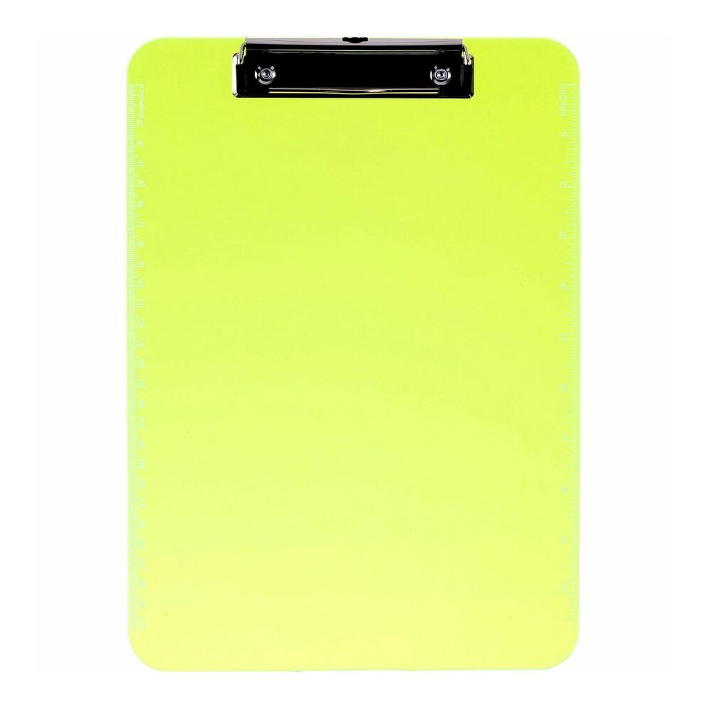 Business Source Flat Clip Clipboard - 9" x 12" Sheet Size - Plastic - Neon Green - 6 / Bundle. Picture 3