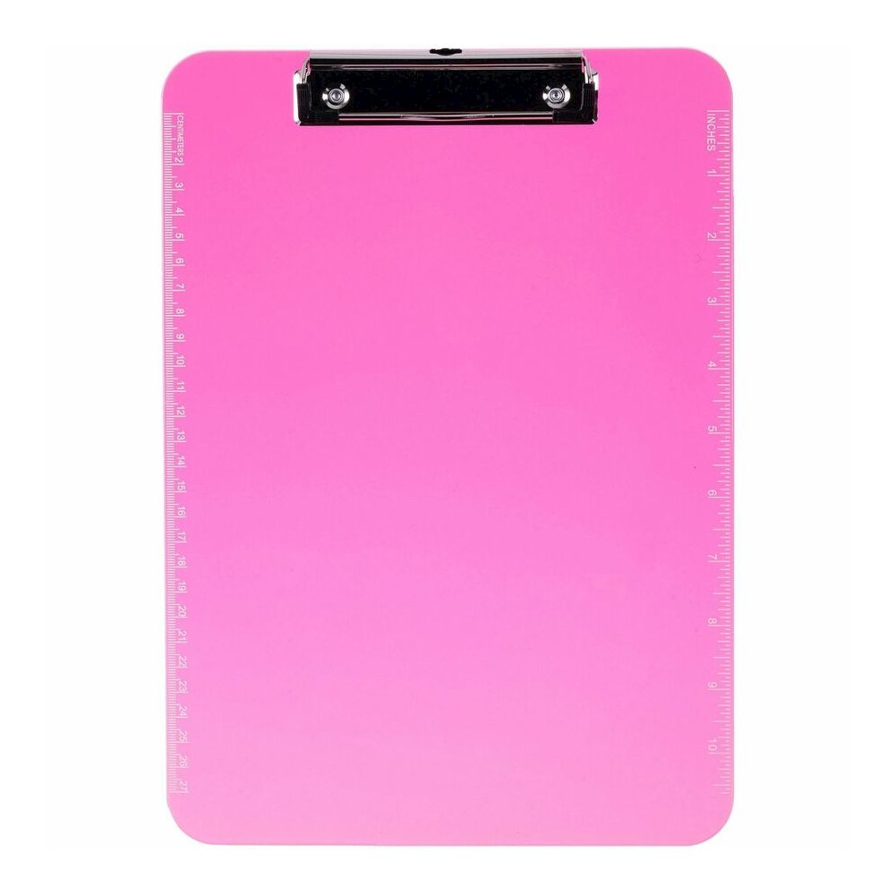 Business Source Flat Clip Clipboard - 9" x 12" Sheet Size - Plastic - Neon Pink - 6 / Bundle. Picture 2