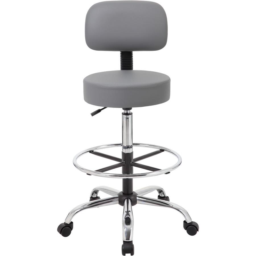 Boss B16245-GY Drafting Stool - Gray Vinyl, Foam Seat - Gray Vinyl, Plush Back - 5-star Base - 1 Each. Picture 3
