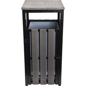 Lorell Faux Wood Outdoor Waste Bin - Rectangular - Weather Resistant - 33.6" Height - Polystyrene - Weathered Charcoal - 1 Each. Picture 7