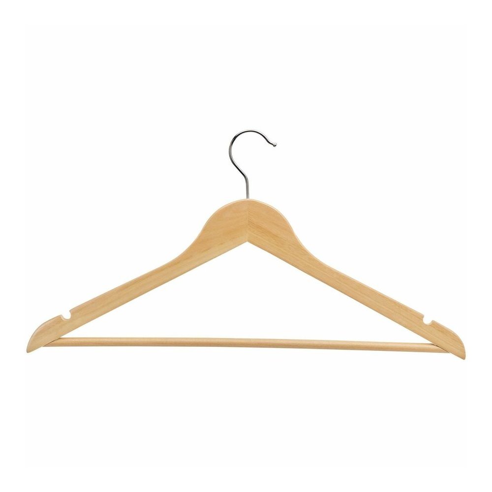 Lorell Wooden Coat Hangers - 7.2" Height x 13.8" Width - for Coat, Clothes, Garment - Wooden, Metal - Natural - 30 / Carton. Picture 3