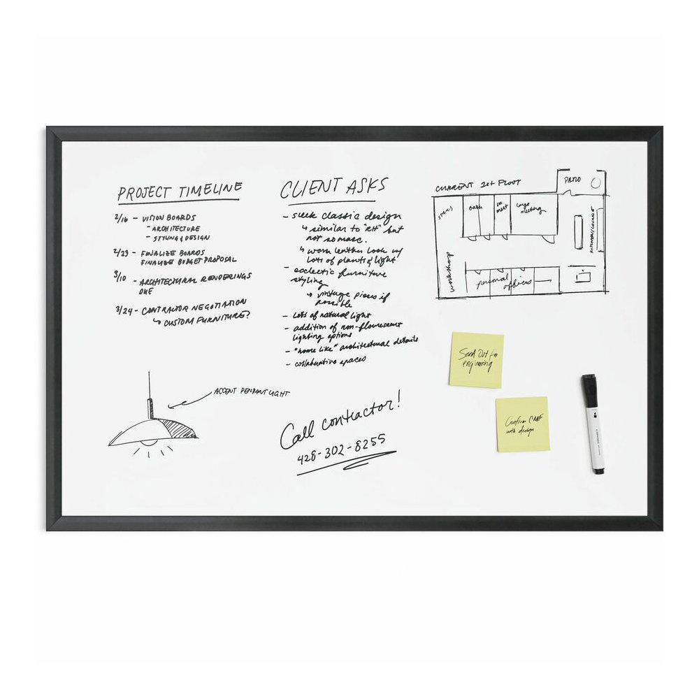 U Brands Magnetic Dry-Erase Board - 35" (2.9 ft) Width x 23" (1.9 ft) Height - White Painted Steel Surface - Black Wood Frame - Rectangle - Horizontal/Vertical - Magnetic - 1 Each. Picture 5