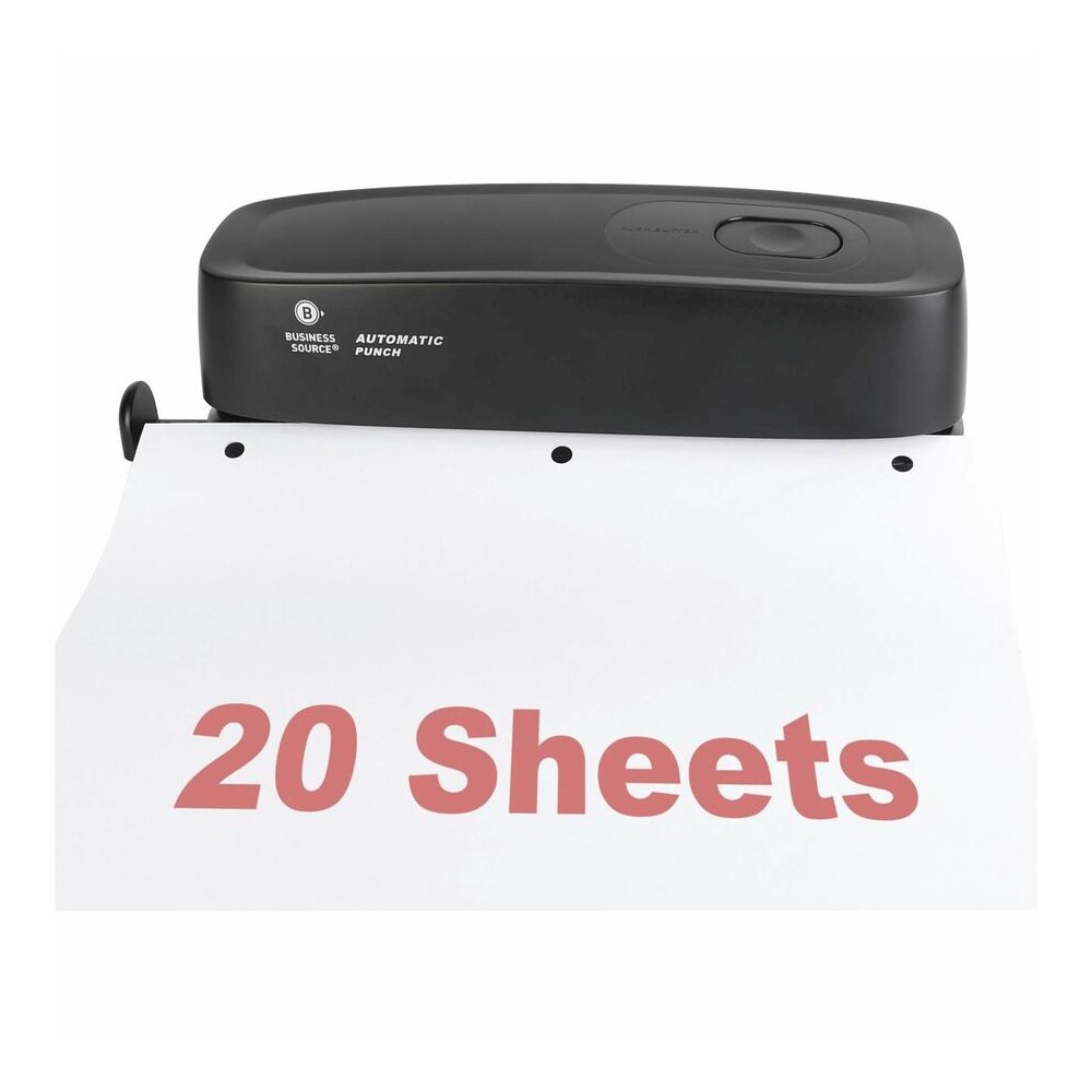 Business Source Electric Hole Punch - 3 Punch Head(s) - 10 Sheet of 20lb Paper - 9/32" Punch Size - 2.6" Width x 11.9" Depth x 3.2" Height - Black. Picture 2