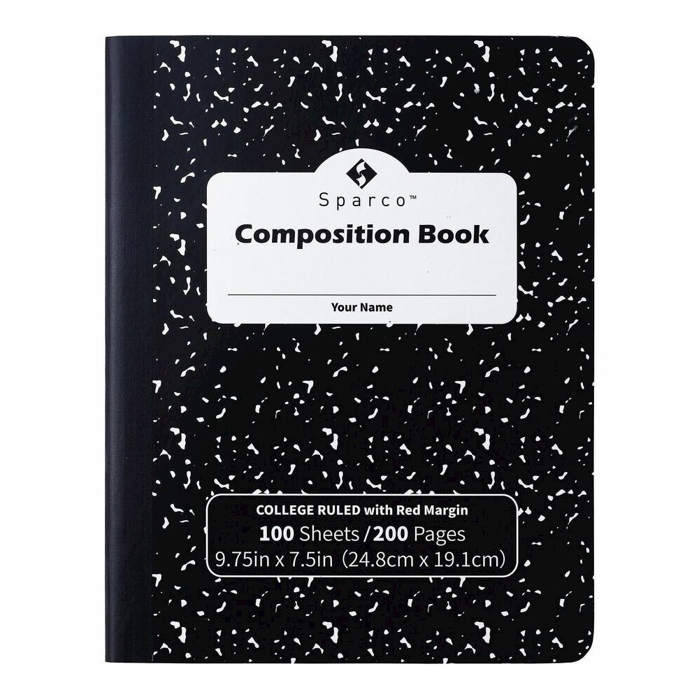 Sparco College Ruled Composition Notebook - 100 Pages - Sewn - Front Ruling Surface - 2.10" Height x 7.3" Width x 9.9" Length - Hard Cover, Label - 12 / Pack. Picture 2
