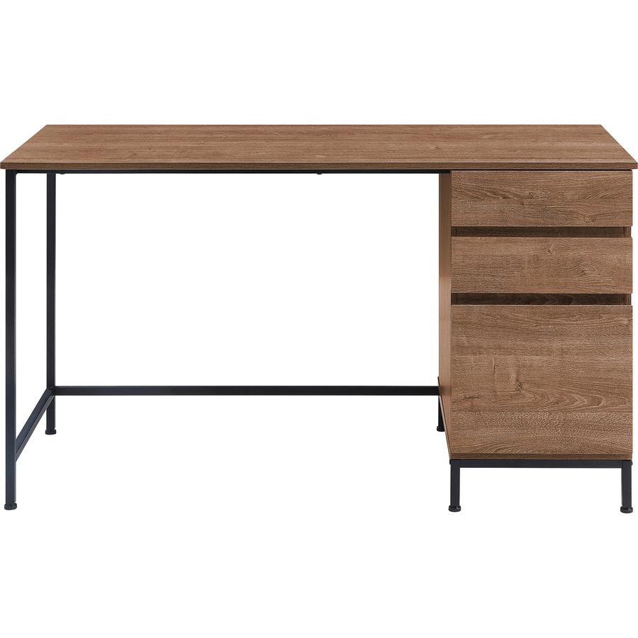Lorell SOHO Desk with Side Drawers - 30" Height x 55" Width x 23.6" Depth - Total Drawer(s): 3 - Single Pedestal on Right Side - Finish: Walnut - 1 Each. Picture 4