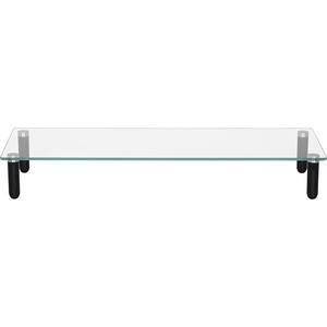 Lorell 4-leg Single-Shelf Monitor Stand - 44 lb Load Capacity - 1 x Shelf(ves) - 3" Height x 22" Width x 8.25" Depth - Desktop - Glass - Clear, Black. Picture 3