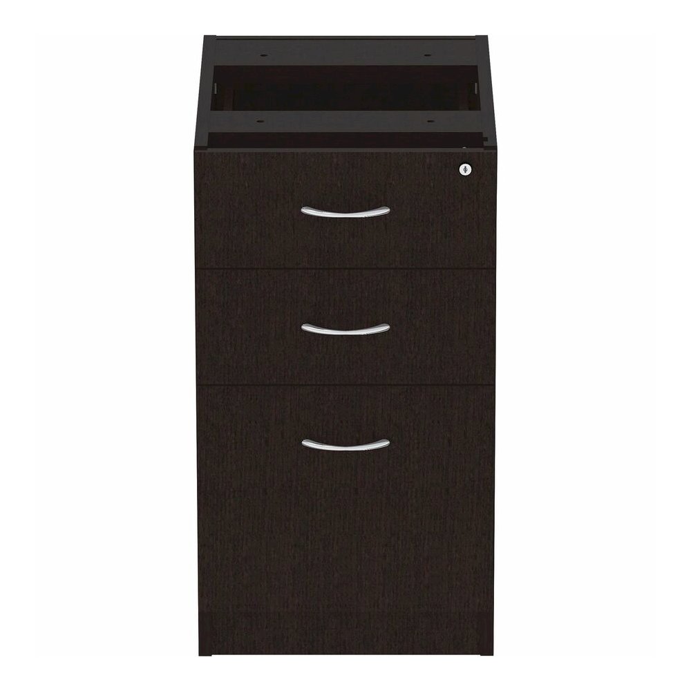 Lorell Essentials Series Box/Box/File Fixed File Cabinet - 28.3" Height x 16" Width x 22" Depth Pedestal - Finish: Espresso, Silver Brush - Durable, Laminated, Built-in Hangrail, File Drawer, Dual Whe. Picture 4