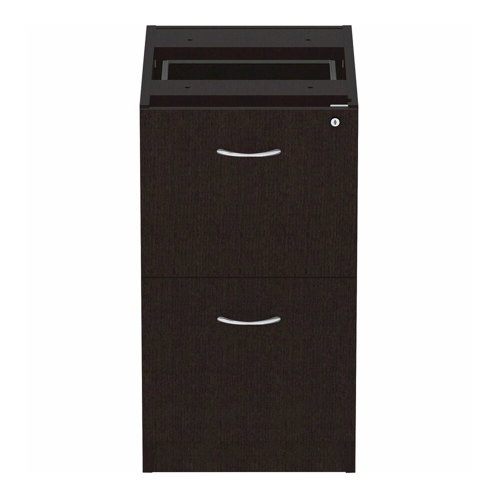 Lorell Essentials Series File/File Fixed File Cabinet - 28.3" Height x 16" Width x 22" Depth Pedestal - Finish: Espresso, Silver Brush - Durable, Laminated, Built-in Hangrail, File Drawer, Dual Wheel . Picture 4
