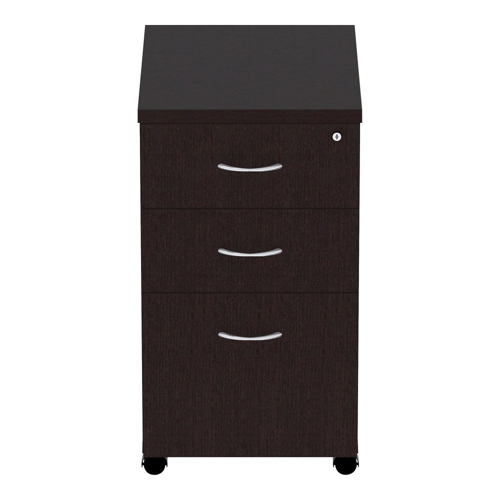 Lorell Essentials Series Box/Box/File Mobile File Cabinet - 28.3" Height x 16" Width x 22" Depth Pedestal, 1" Thickness Top - Finish: Espresso, Silver Brush - Durable, Laminated, Built-in Hangrail, Fi. Picture 3