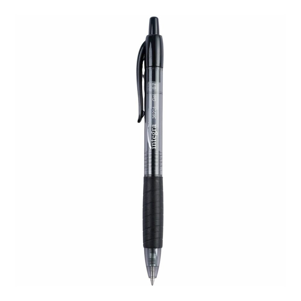 Integra Retractable 0.7mm Gel Pen - Retractable - Black Ink - Gel-based - Black Barrel - 1 Dozen. Picture 2