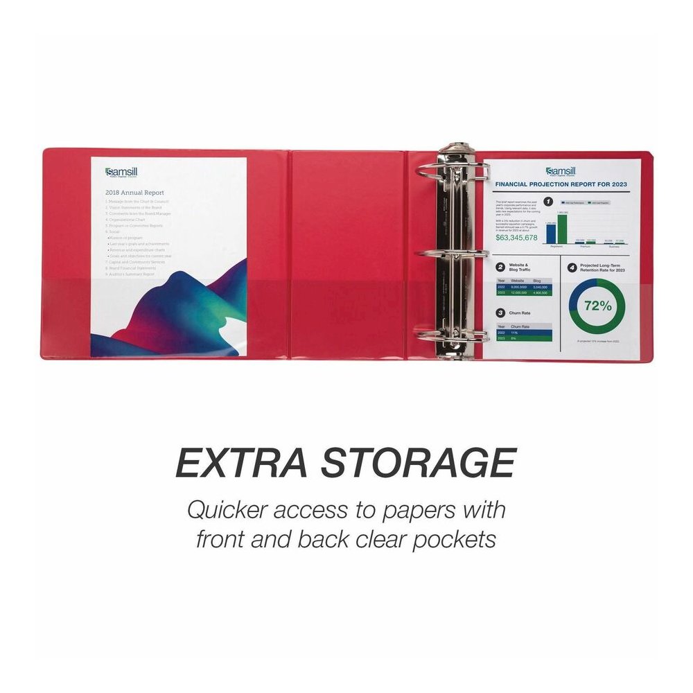 Samsill Nonstick 6" Locking D-Ring View Binder - 6" Binder Capacity - 1225 Sheet Capacity - 3 Ring - Fastener: D-Ring - Pocket: 2, Internal - Red - 2.73 lb - Recycled - Lockable, Non-stick, Concealed . Picture 2