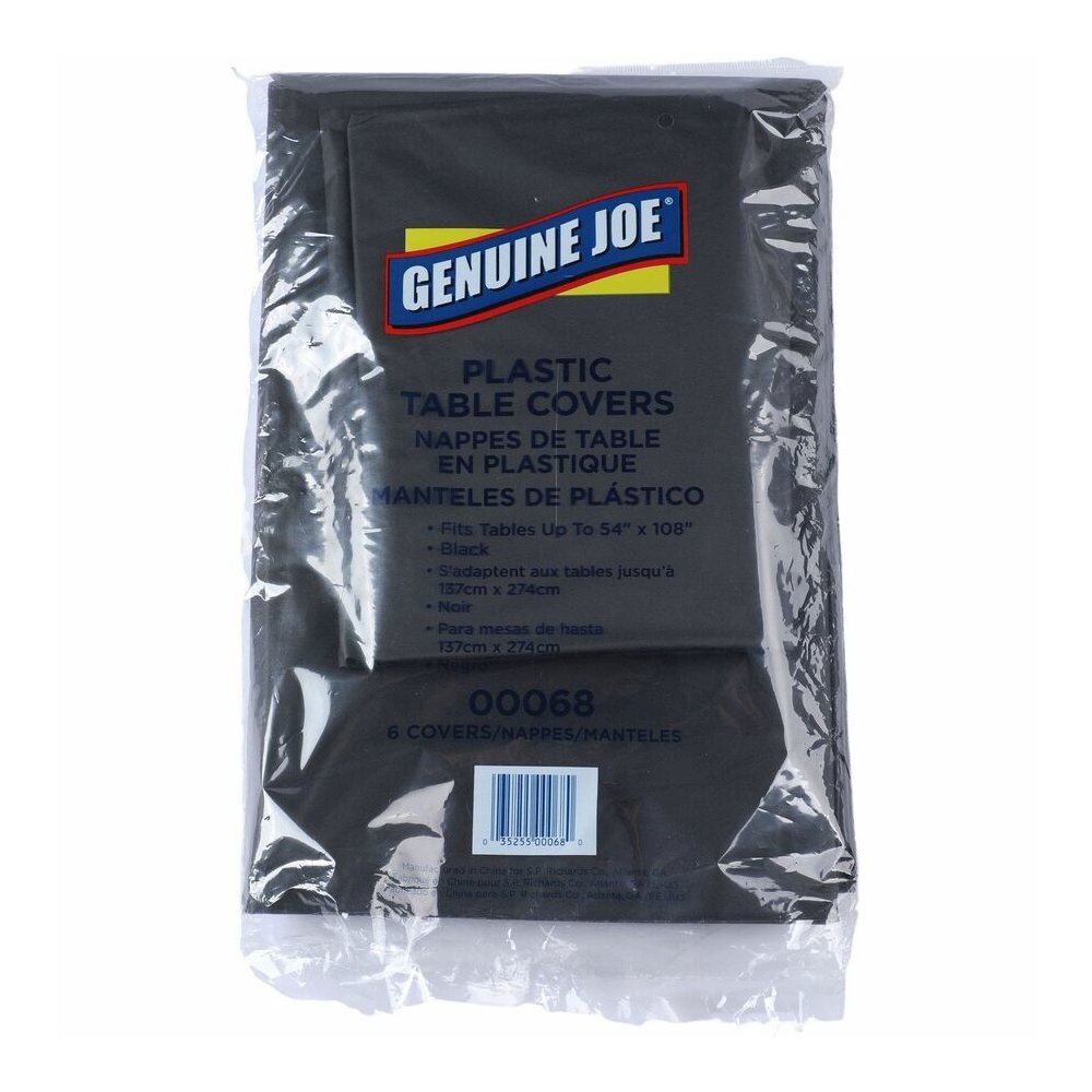 Genuine Joe Plastic Table Covers - 108" Length x 54" Width - Plastic - Black - 1 Pack. Picture 2