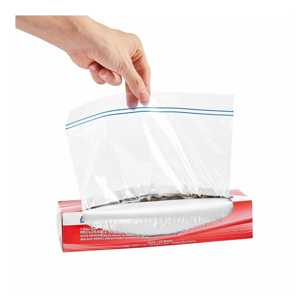 Genuine Joe Food Storage Bags - 1 gal Capacity - 11" Length x 10.56" Width x 1.75 mil (44 Micron) Thickness - Zipper Closure - Clear - Food, Beef, Poultry, Vegetables, Seafood - 40/Box - 9 / Carton. Picture 2