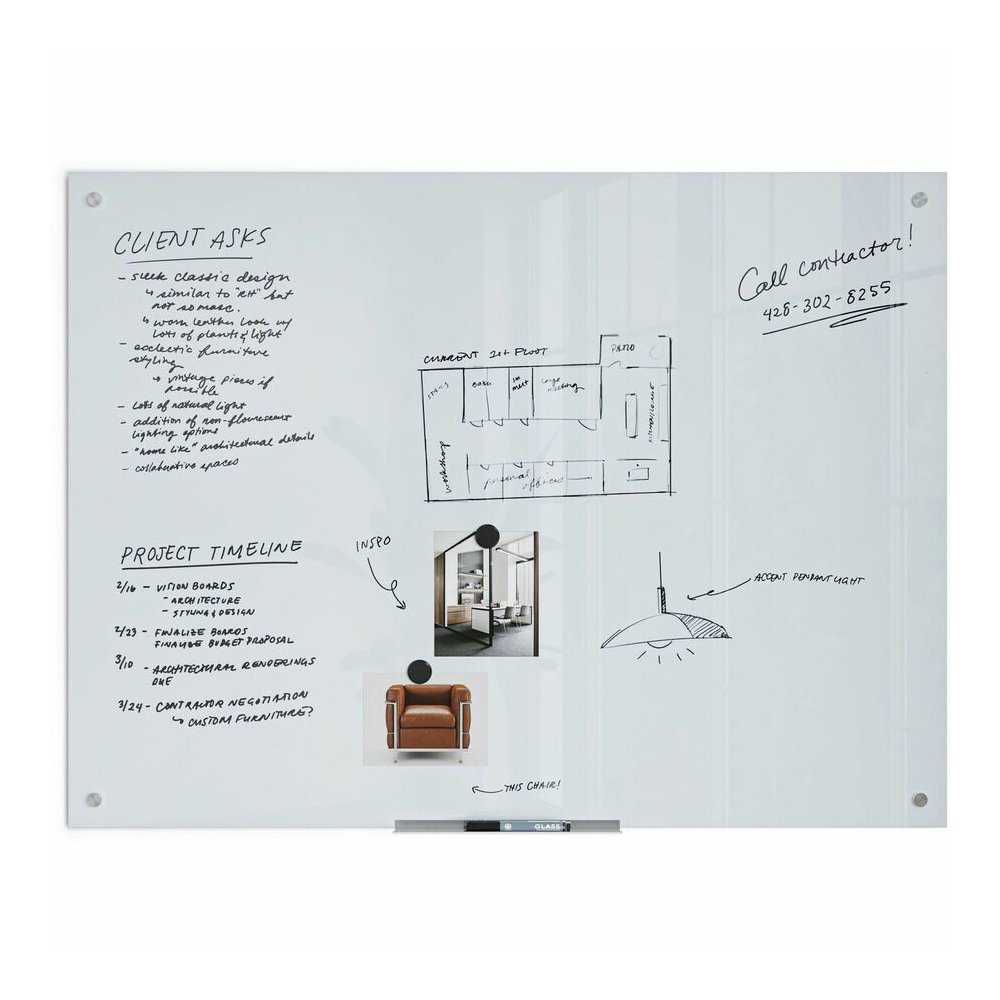 U Brands Magnetic Glass Frameless Dry-Erase Board - 48" (4 ft) Width x 36" (3 ft) Height - Frosted White Tempered Glass Surface - Rectangle - Horizontal/Vertical - Magnetic - 1 Each. Picture 3