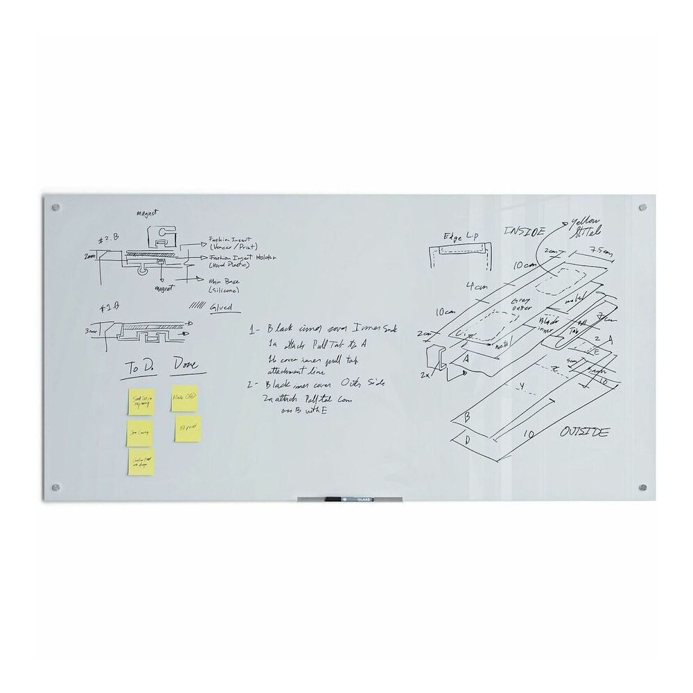 U Brands Magnetic Glass Frameless Dry-Erase Board - 72" (6 ft) Width x 36" (3 ft) Height - Frosted White Tempered Glass Surface - Rectangle - Horizontal/Vertical - Magnetic - 1 Each. Picture 2