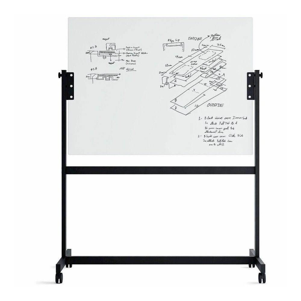 U Brands Magnetic Glass Dry-Erase Board Rolling Easel - 48" (4 ft) Width x 36" (3 ft) Height - Frosted White Tempered Glass Surface - Rectangle - Horizontal - Floor Standing, Portable - Magnetic - 1 E. Picture 2