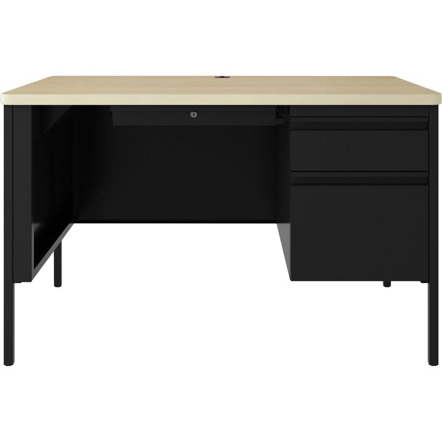 Lorell Fortress Series 48" Right-Pedestal Teachers Desk - 30" Height x 48" Width x 29.5" Depth, 0.8" Height Modesty Panel - Single Pedestal on Right Side - T-mold Edge - Material: Steel - Finish: Blac. Picture 3
