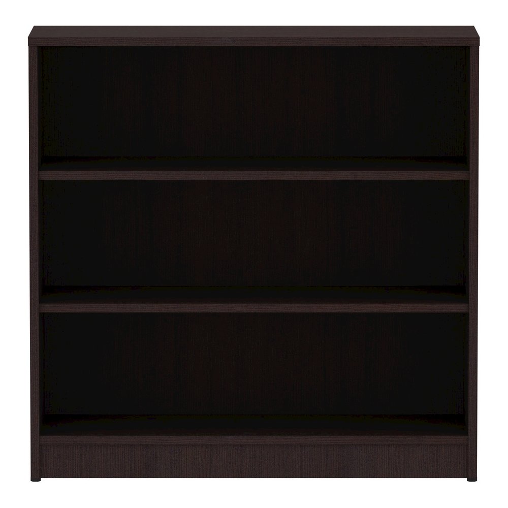 Lorell Laminate Bookcase - 36" Width x 12" Depth x 36" Height - 3 x Shelf(ves) - Laminated, Sturdy, Contemporary Style, Square Edge, Adjustable Shelf - Espresso - Medium Density Fiberboard (MDF), Lami. Picture 2