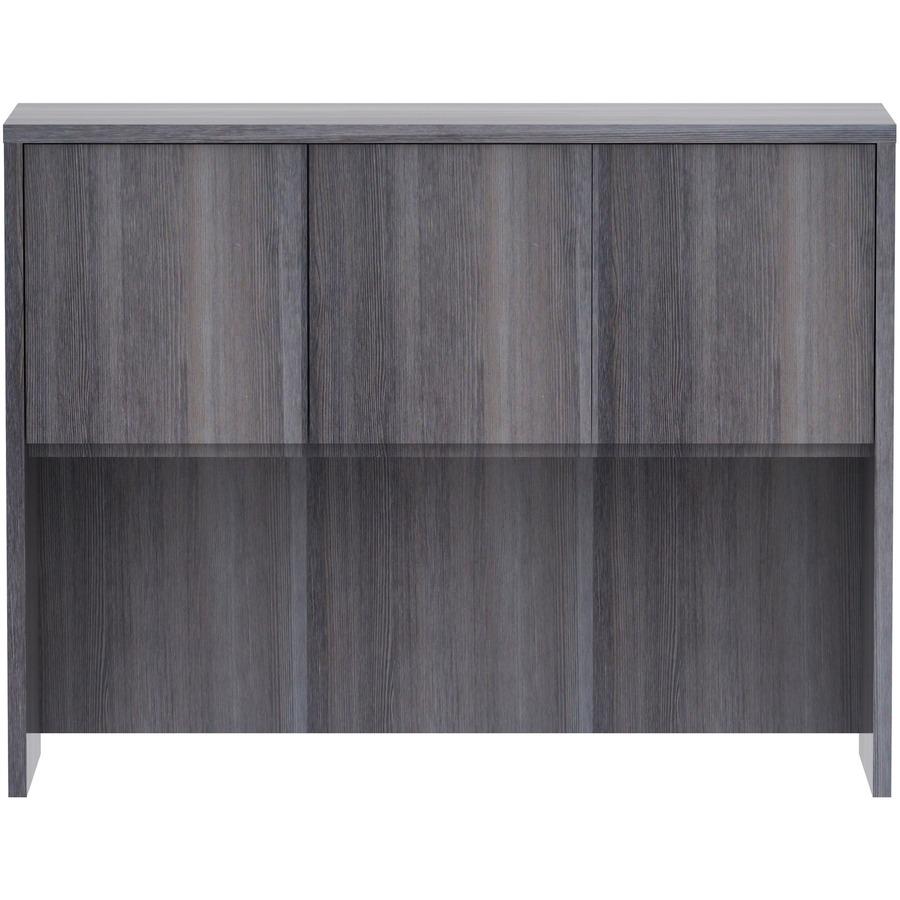 Lorell Essentials Series Stack-on Hutch with Doors - 36" Height x 48" Width x 15" Depth - 3 Door(s) - Finish: Weathered Charcoal Laminate - Cam Lock, Grommet, Cord Management, Durable - For Office - 1. Picture 3