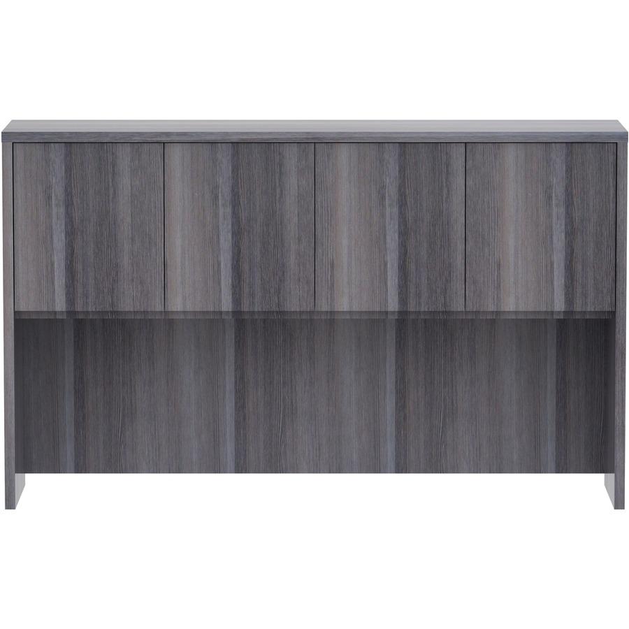 Lorell Essentials Series Stack-on Hutch with Doors - 36" Height x 60" Width x 15" Depth - 4 Door(s) - Finish: Weathered Charcoal Laminate - Cam Lock, Grommet, Cord Management, Durable - For Office - 1. Picture 3