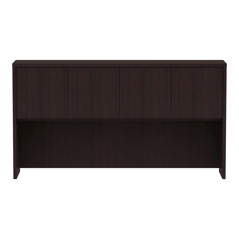 Lorell Essentials Series Stack-on Hutch with Doors - 36" Height x 66" Width x 15" Depth - 4 Door(s) - Finish: Espresso Laminate - 1 Each. Picture 2