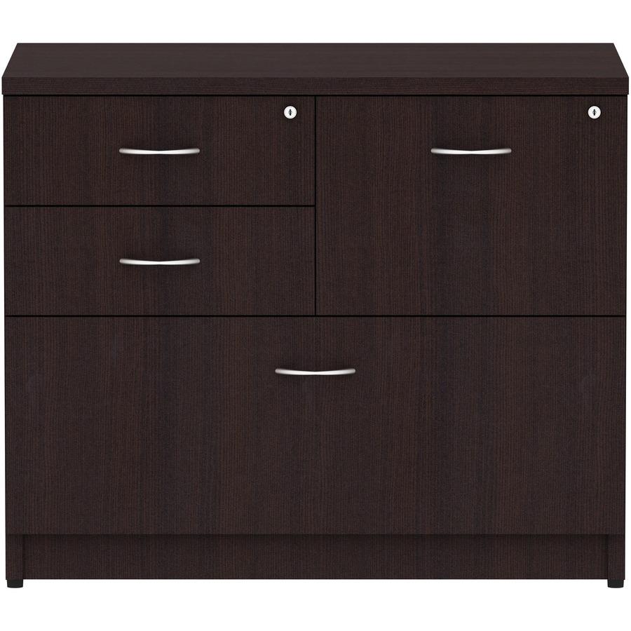 Lorell Essentials Series Box/Box/File Lateral File - 35.5" x 22"29.5" Lateral File, 1" Side Panel - 4 x File, Box Drawer(s) - Finish: Espresso Laminate. Picture 3