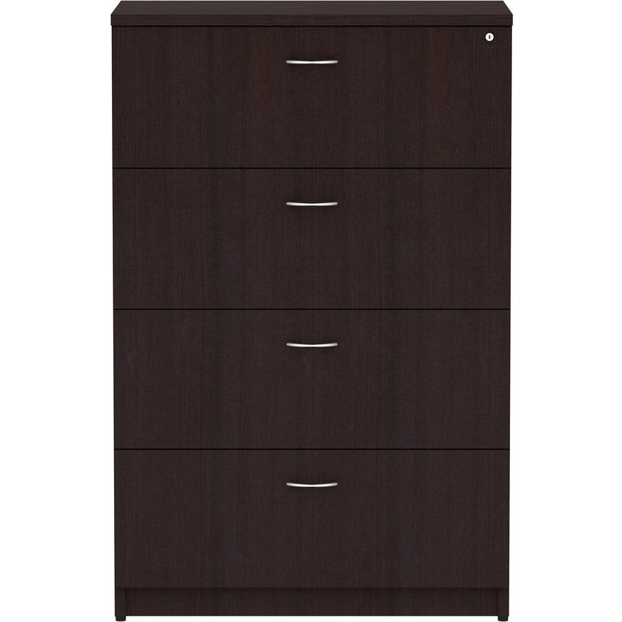 Lorell Essentials Series 4-Drawer Lateral File - 54.8" Height x 35.5" Width x 22" Depth Lateral File, 1" Thickness Top - Total Drawer(s): 4 - Finish: Espresso Laminate - 1 Each. Picture 3