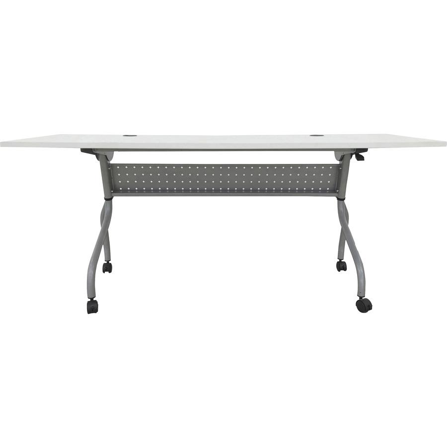 Lorell Flip Top Training Table - White Top - Silver Base - 4 Legs - 23.60" Table Top Length x 72" Table Top Width - 29.50" Height - Assembly Required - Melamine Top Material - 1 Each. Picture 5