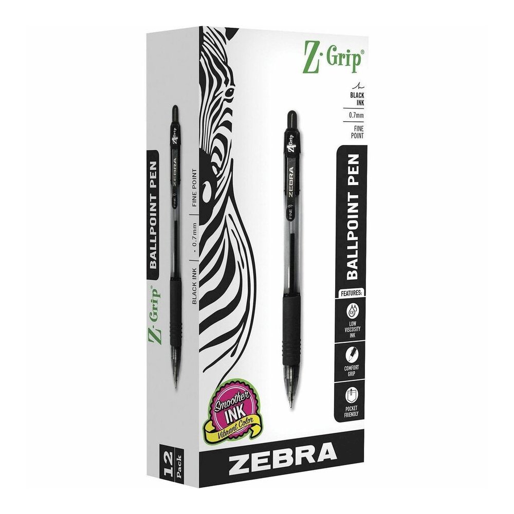 Zebra Pen Z-Grip Retractable Ballpoint Pens - Retractable - Black Ink - 1 Dozen. Picture 2
