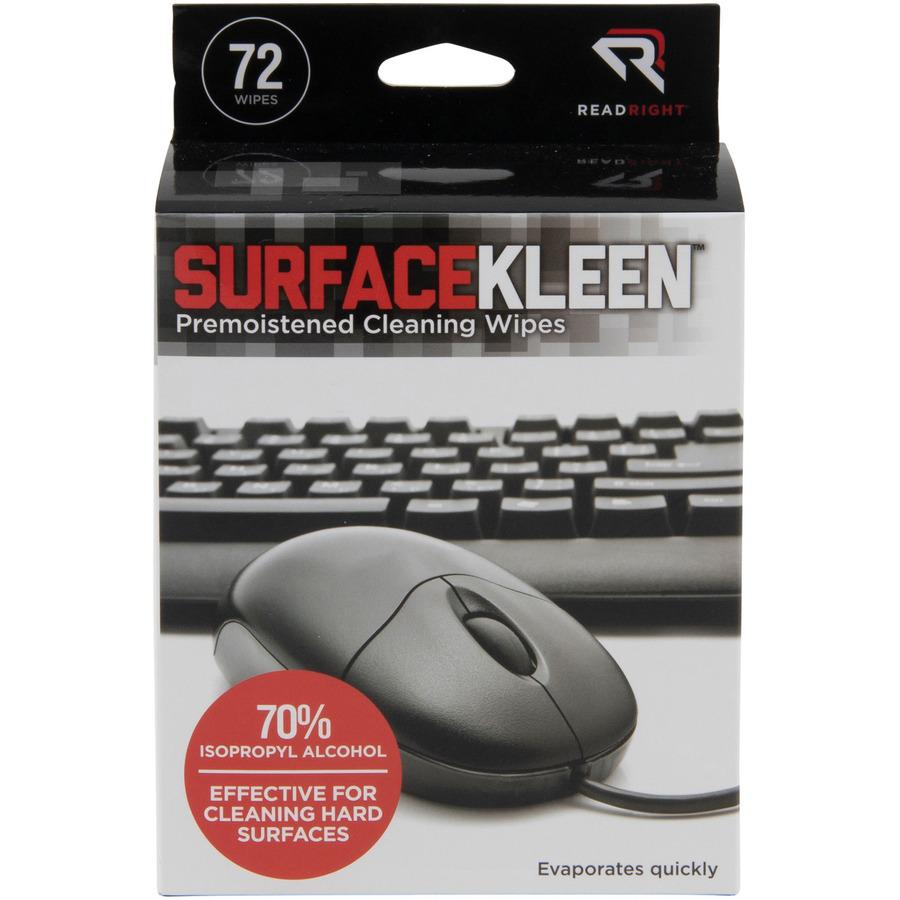 Read Right Surface Kleen Cleaning Wipes - 5" Length x 5" Width - Pre-moistened, Fast Acting, Quick Drying - White/ - 72 / Box. Picture 3