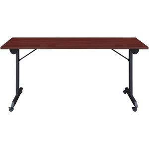 Lorell Mobile Folding Training Table - Rectangle Top - Powder Coated Base - 200 lb Capacity - 63" Table Top Width - 29.50" Height x 63" Width x 29.50" Depth - Assembly Required - Brown - Laminate Top . Picture 8