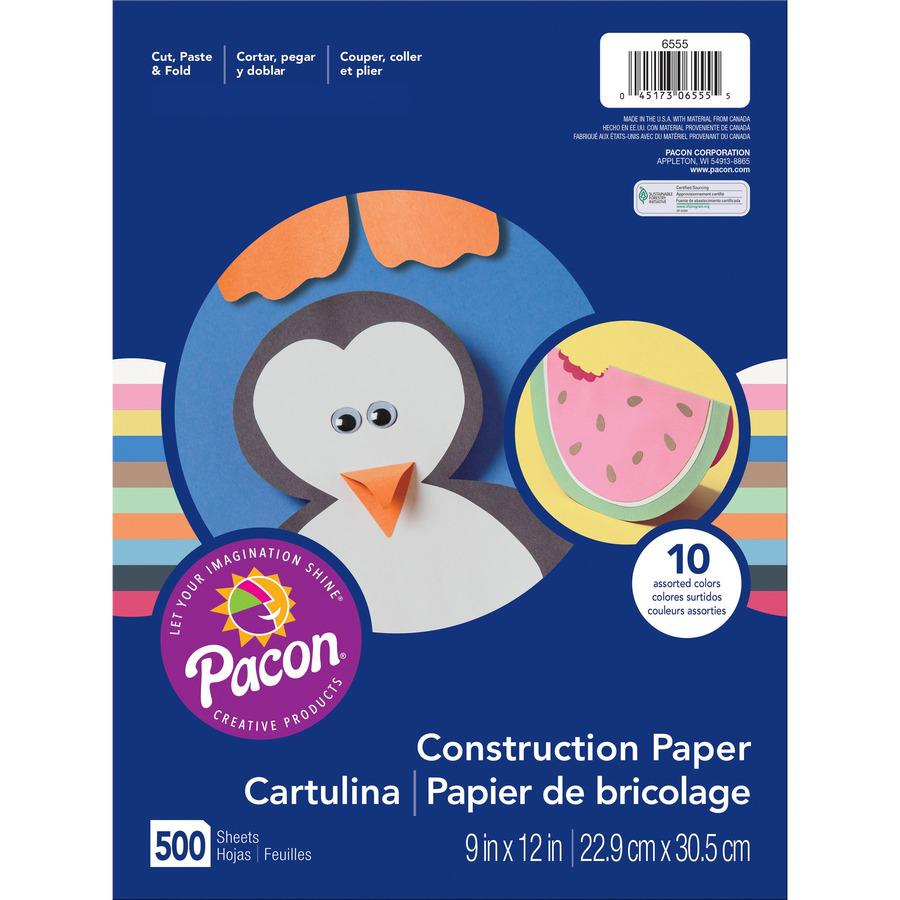Prang Construction Paper - Art Project, Craft Project, Fun and Learning, Cutting, Pasting - 9"Width x 12"Length - 45 lb Basis Weight - 500 / Pack - Assorted. Picture 4