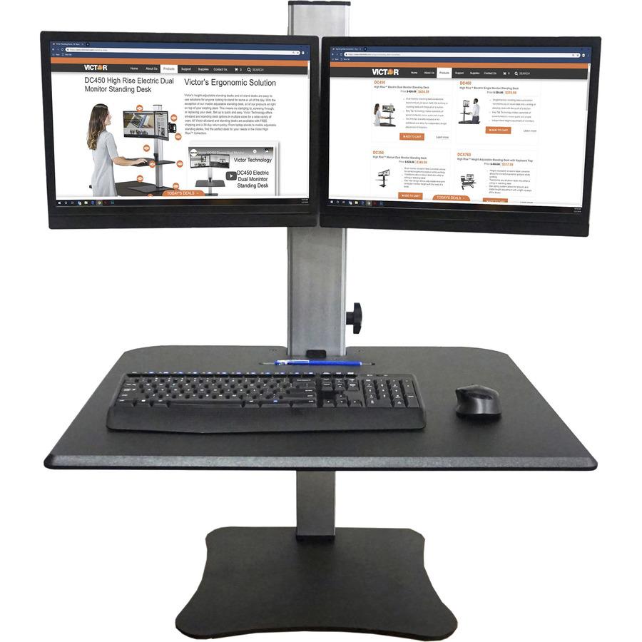 Victor DC350 Dual Monitor Sit-Stand Desk Converter - Up to 24" Screen Support - 25 lb Load Capacity - 20" Height x 28" Width x 23" Depth - Desktop, Tabletop - High Pressure Laminate (HPL) - Wood, Stee. Picture 2