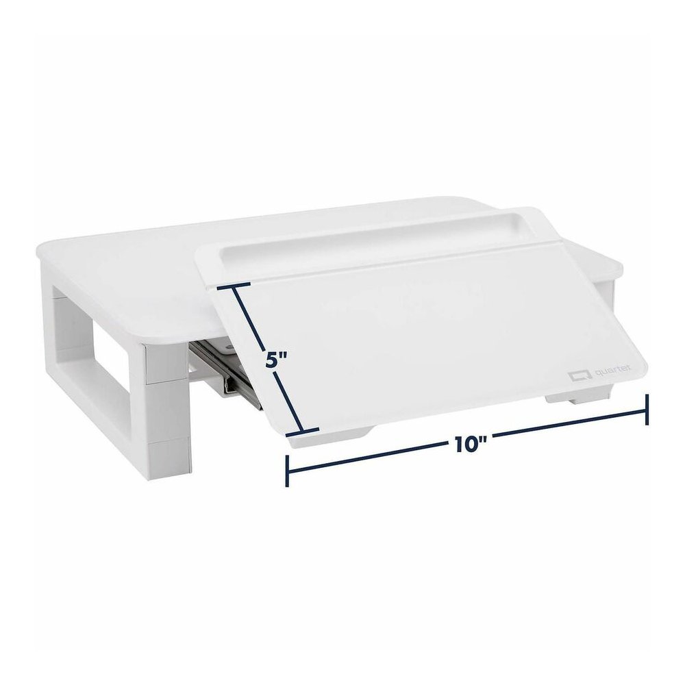 Quartet Monitor Riser with Glass Dry-Erase Board Desktop - 100 lb Load Capacity - 5" Height x 10" Width - Desktop - White - For Notebook, Monitor - Adjustable Leg, Non-skid, Sturdy, Accessory Tray. Picture 2