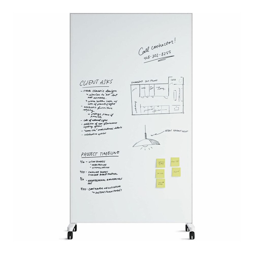 U Brands Double Sided Magnetic Glass Dry-Erase Mobile Floor Easel - 42" (3.5 ft) Width x 72" (6 ft) Height - Tempered Glass Surface - Rectangle - Vertical - Floor Standing - Magnetic - Eraser Included. Picture 2
