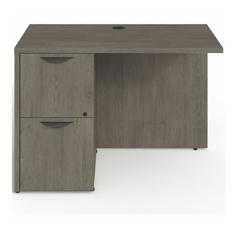 Lorell Prominence 2.0 Left Return - Rectangle - 29" Height x 42" Width x 24" Depth, 1" Thickness Top - Total Drawer(s): 2 - Band Edge - Material: Particleboard - Finish: Gray Elm, Thermofused Melamine. Picture 3